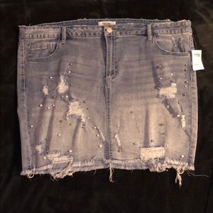 Charlotte Russe studded distressed jean skirt